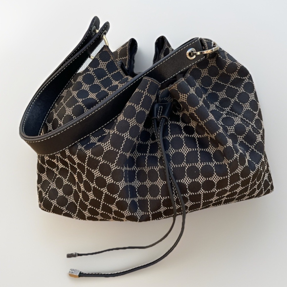 VTG KATE SPADE Black Tan Original Signature Geo Logo Bucket Shoulder Bag Purse